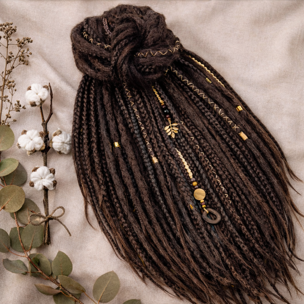Dark Brown Double Ended Dreads and Braids Mix – Synthetic Extensions