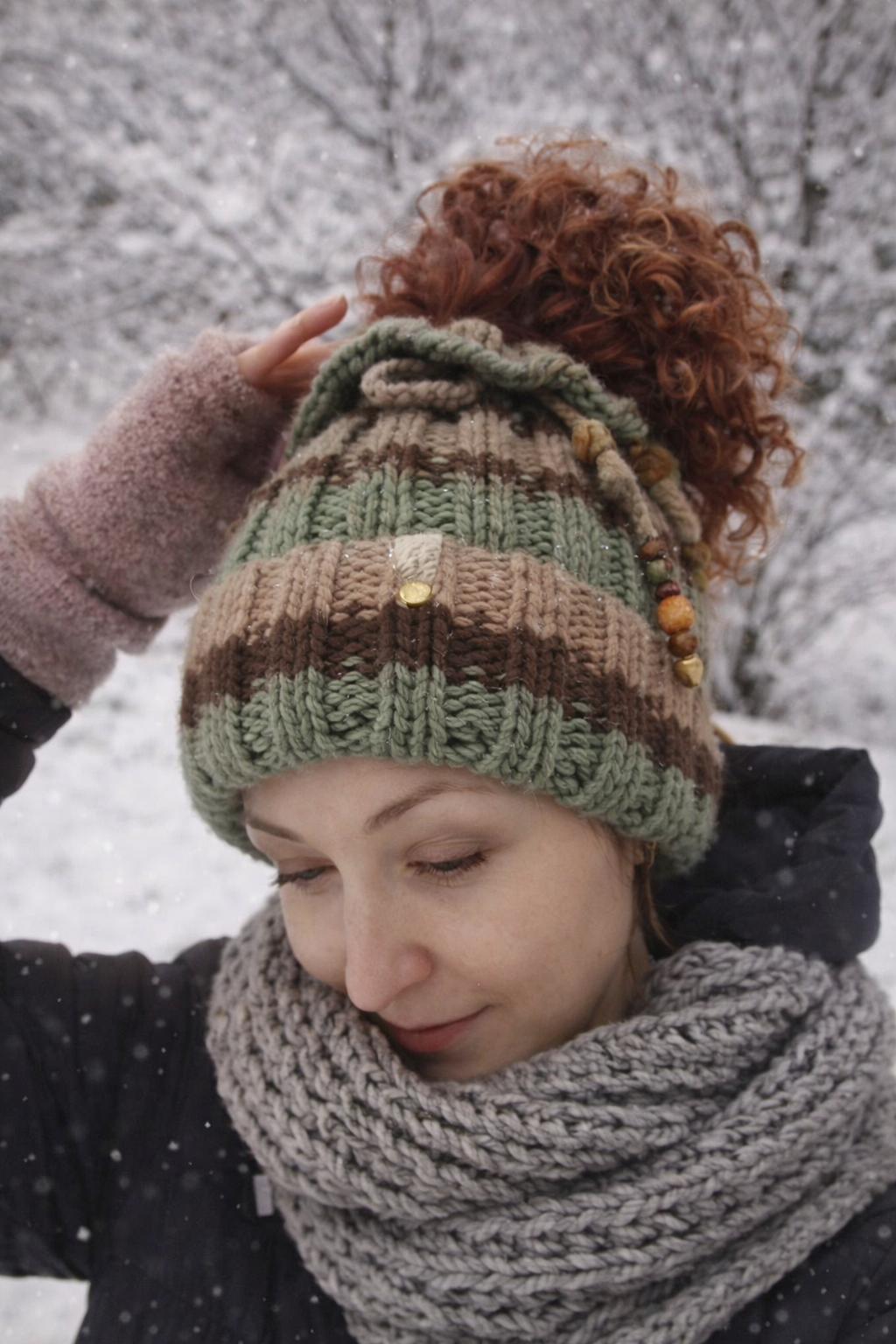 Green Dreadlock Beanie – Boho Hat for Dreads, Cozy Winter Headwear