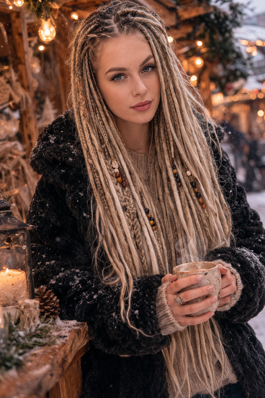 Dunkelblond/Hellblond Boho Kunst-Dreadlocks – doppelseitige Dreads mit Zöpfen