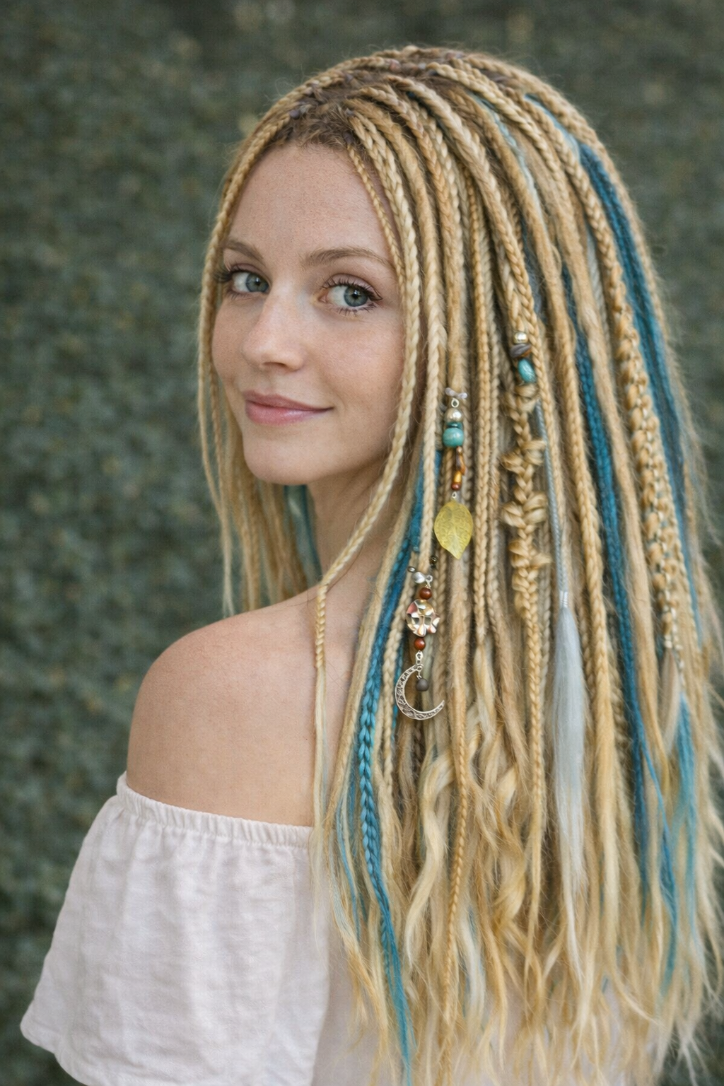 Blonde Blue Boho Fake Dreads – Double Ended Synthetic Dreads with Loose Ends