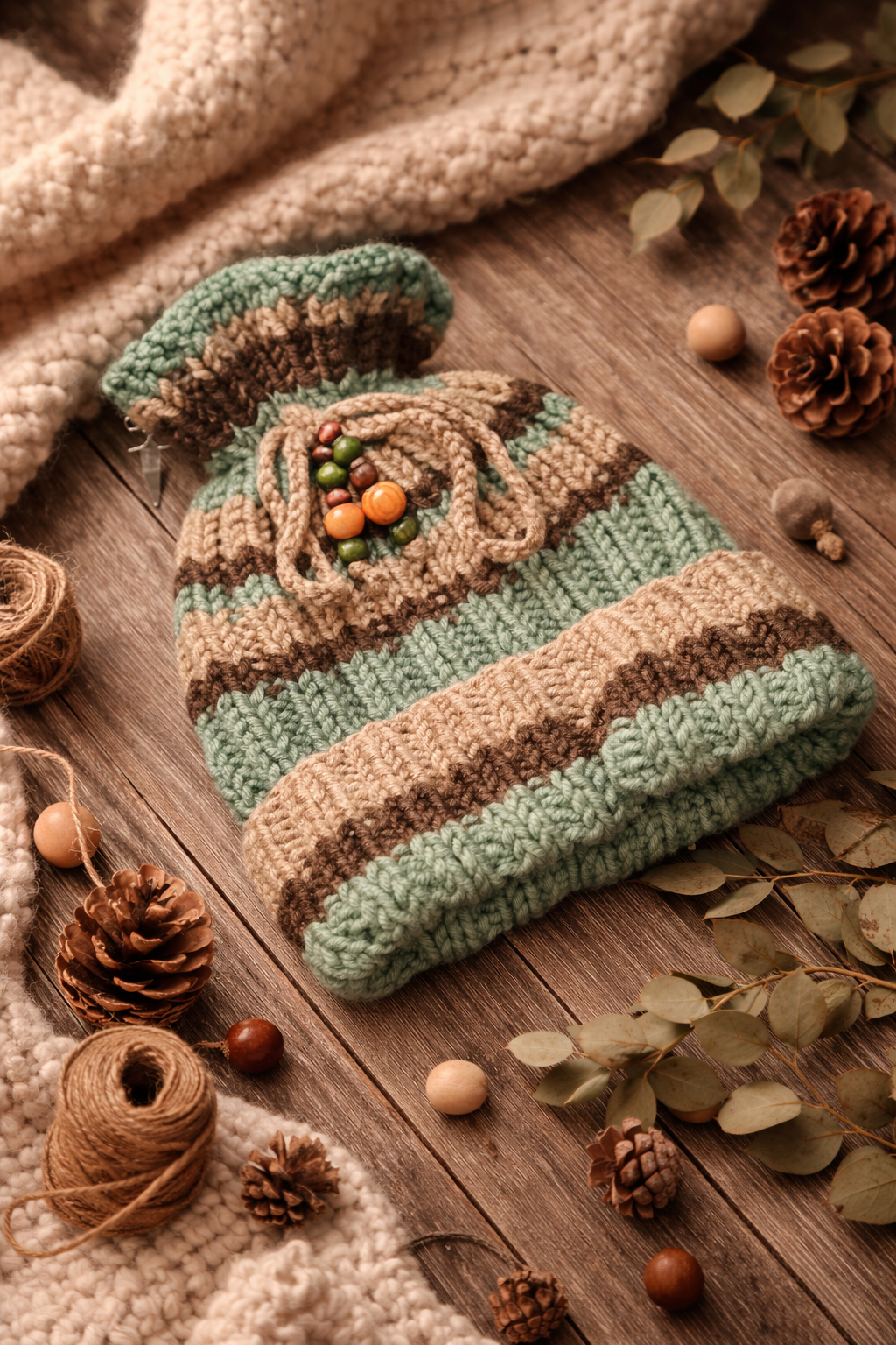 Green Dreadlock Beanie – Boho Hat for Dreads, Cozy Winter Headwear