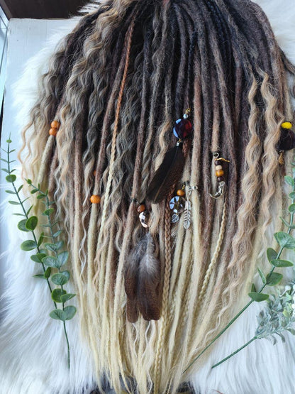 Black to Blonde Ombre Dreadlock Extensions – Soft Synthetic Dreads, Lightweight & Reusable