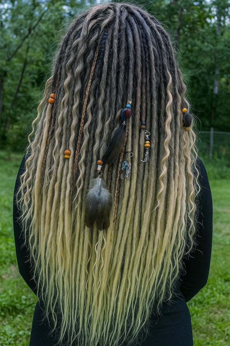 Black to Blonde Ombre Dreadlock Extensions – Soft Synthetic Dreads, Lightweight & Reusable