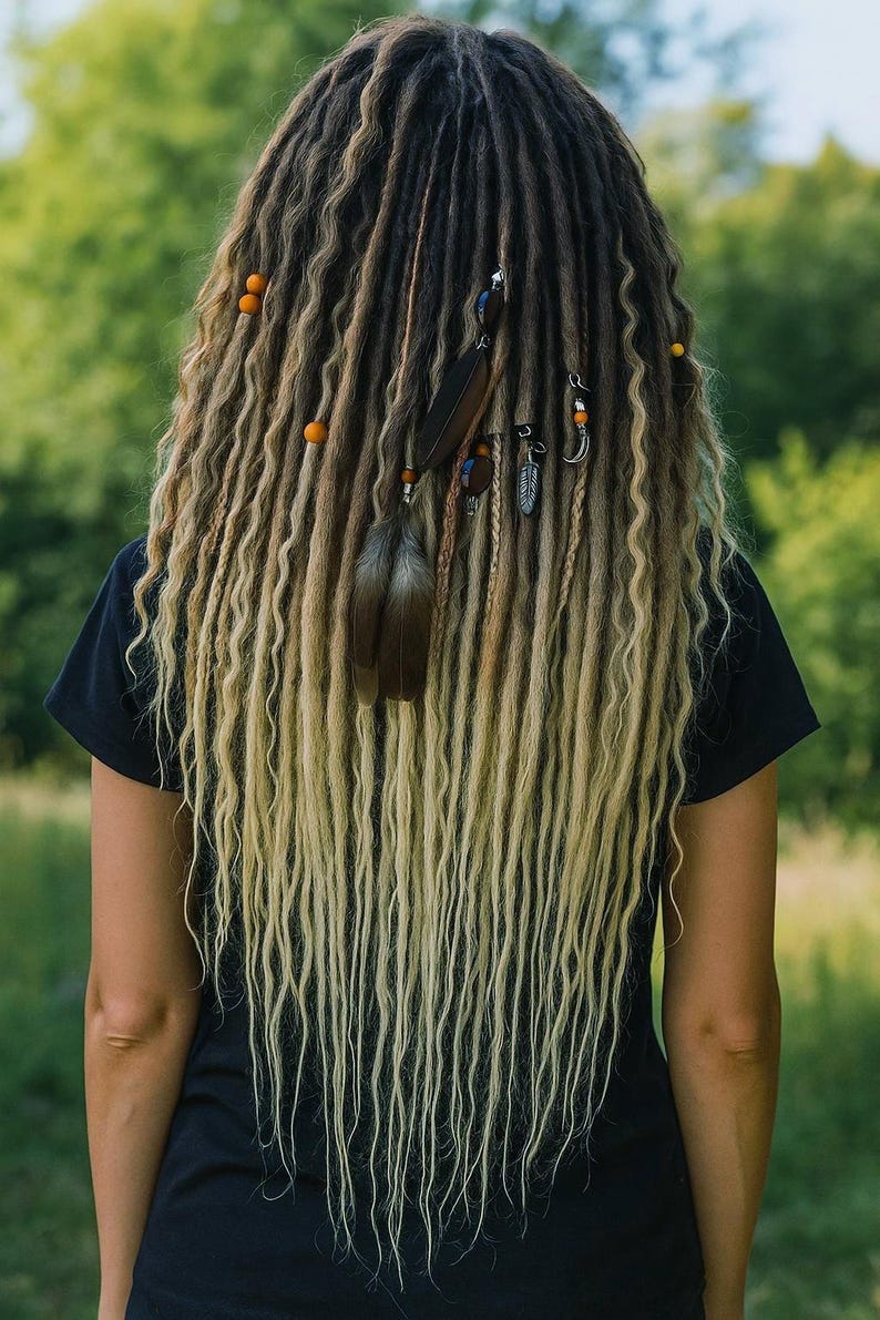 Black to Blonde Ombre Dreadlock Extensions – Soft Synthetic Dreads, Lightweight & Reusable