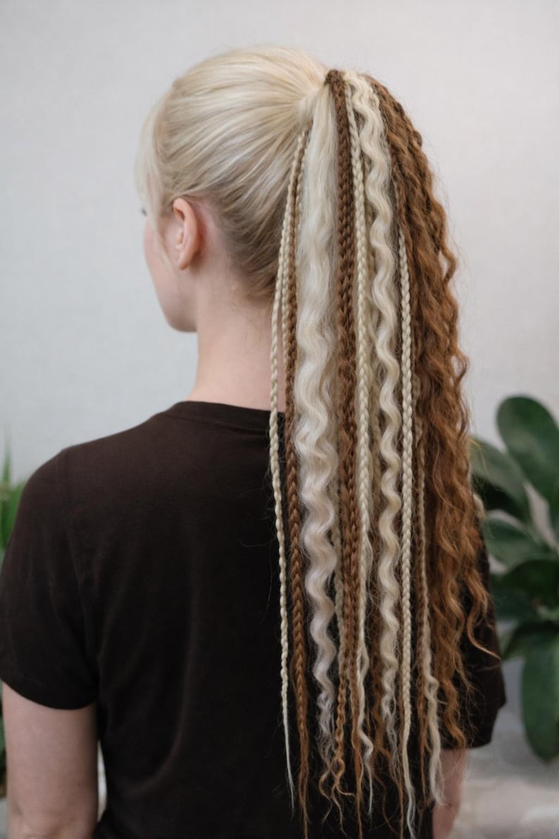 Sandy Blonde Dreadlock Ponytail – Boho Faux Dreads & Braids