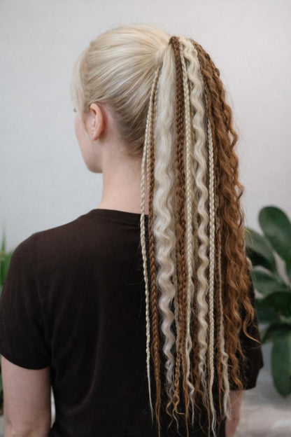 Sandy Blonde Dreadlock Ponytail – Boho Faux Dreads & Braids