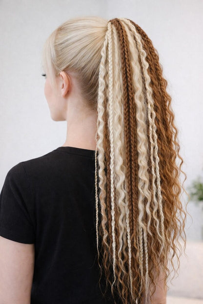 Sandy Blonde Dreadlock Ponytail – Boho Faux Dreads & Braids