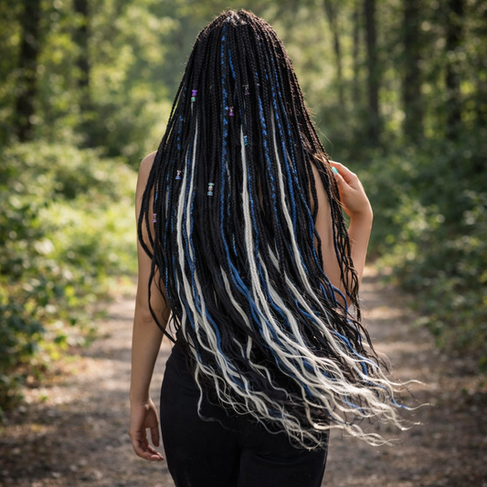 Extra Long Black Blue White Dreadlock Extensions – Boho DE Set 100cm