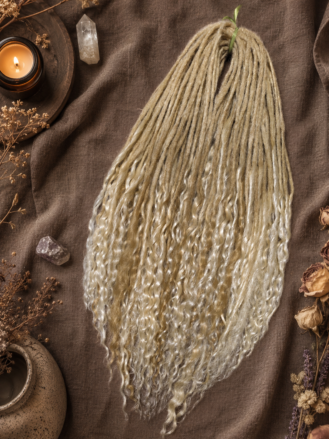 Sandy Blonde Boho Dreadlock Extensions with Milky Loose Curls – 70 cm