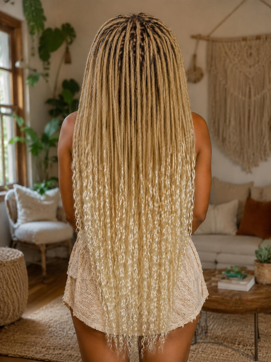 Sandy Blonde Boho Dreadlock Extensions with Milky Loose Curls – 70 cm