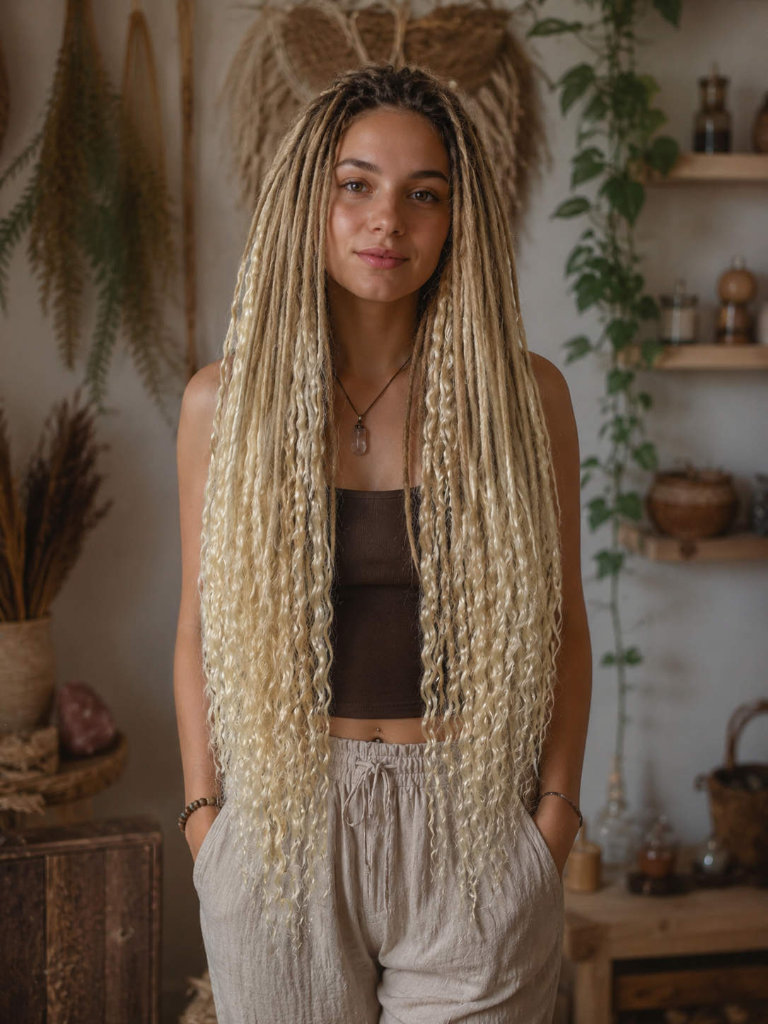 Sandy Blonde Boho Dreadlock Extensions with Milky Loose Curls – 70 cm