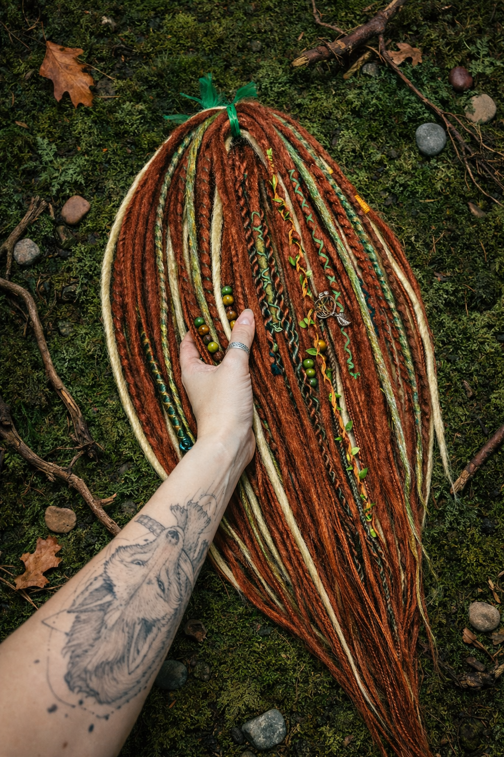 Soft Auburn Green Dreadlock Extensions