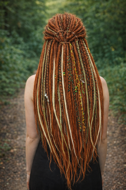 Soft Auburn Green Dreadlock Extensions