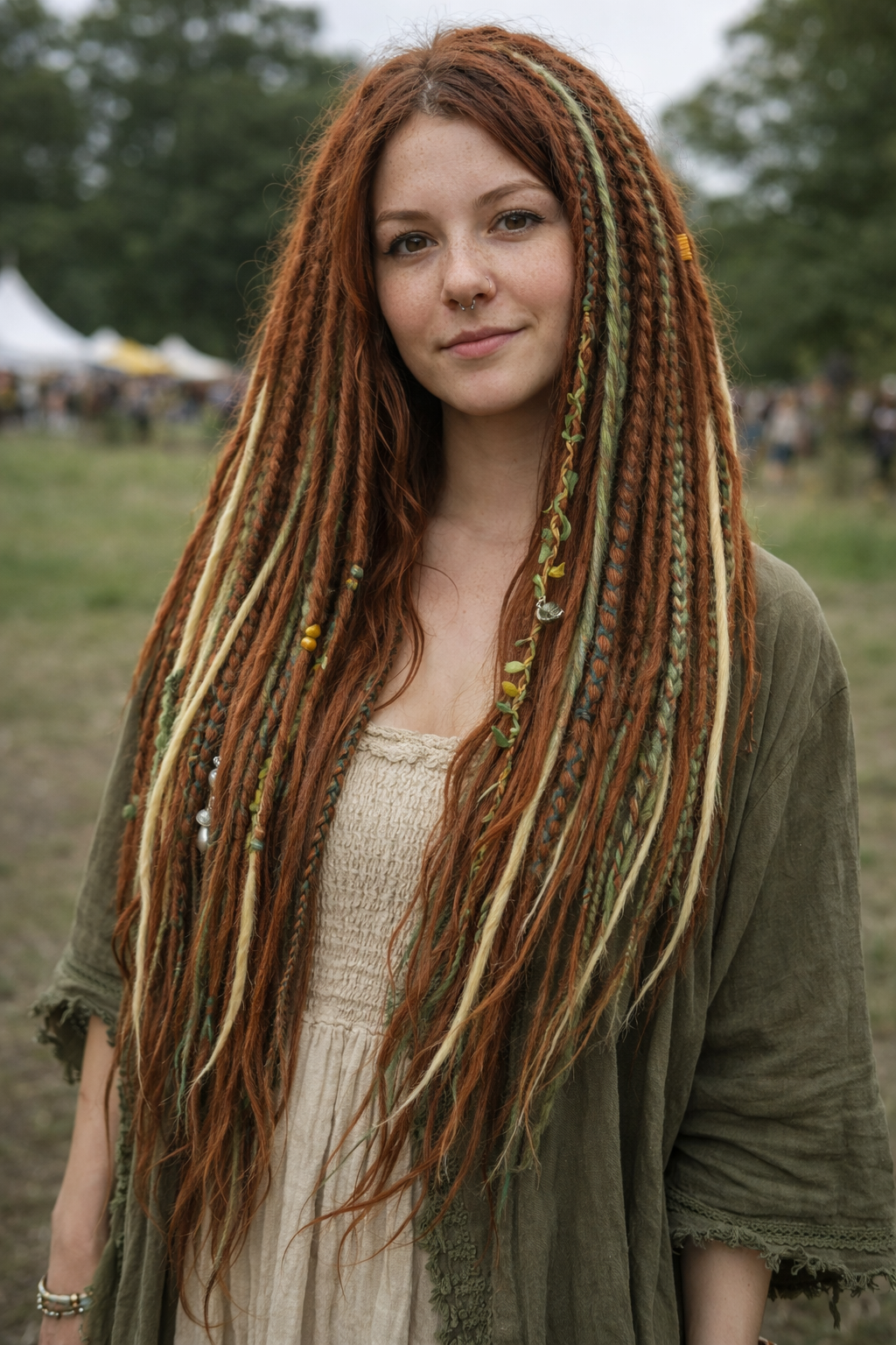 Soft Auburn Green Dreadlock Extensions