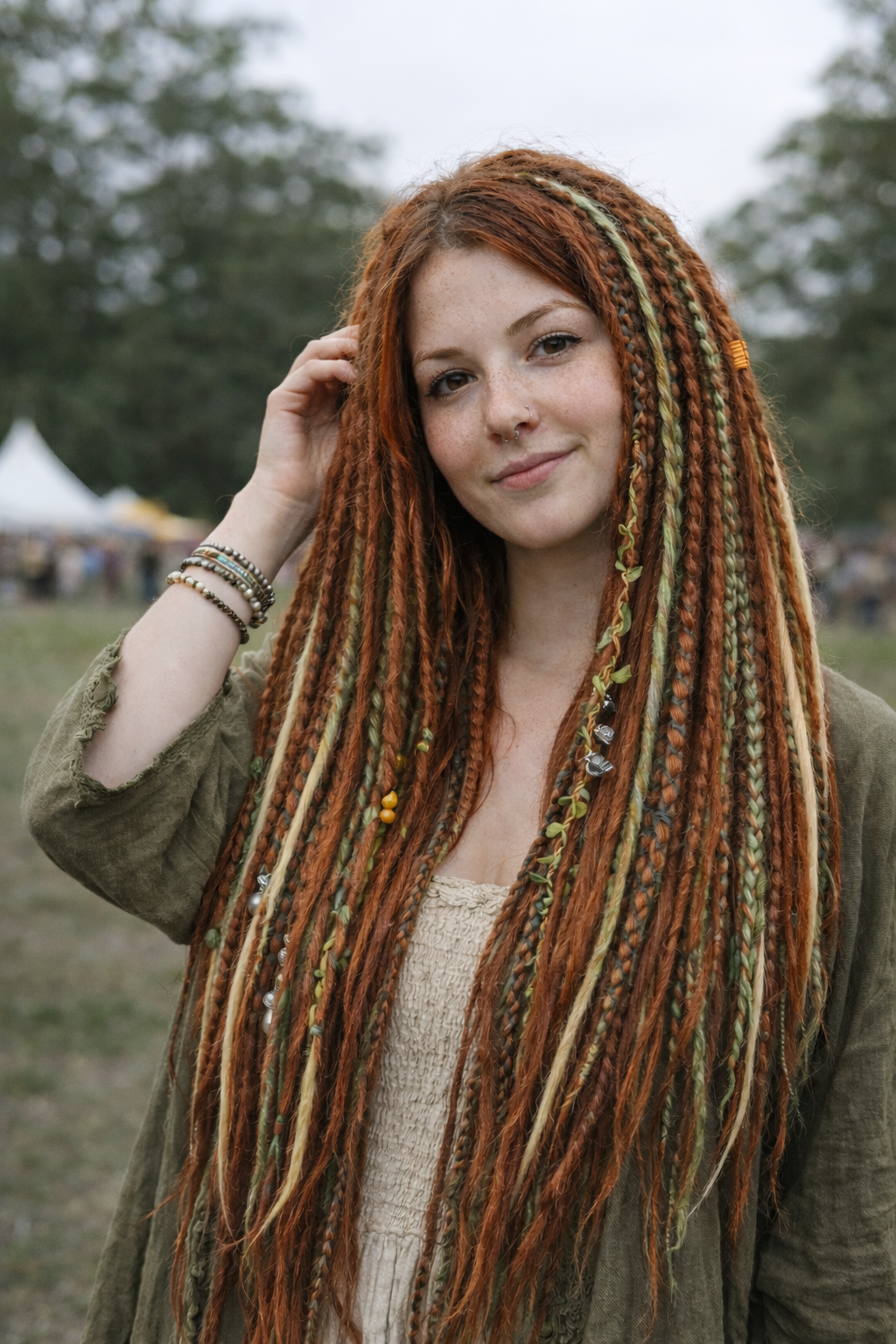 Soft Auburn Green Dreadlock Extensions