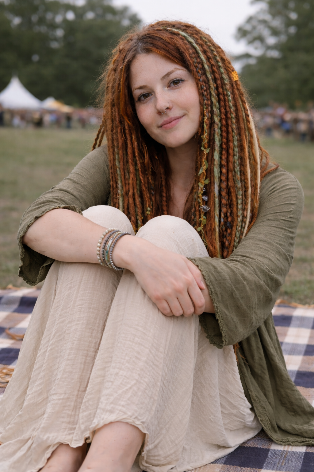 Soft Auburn Green Dreadlock Extensions – Boho Synthetic Dreads, Lightweight & Natural Look