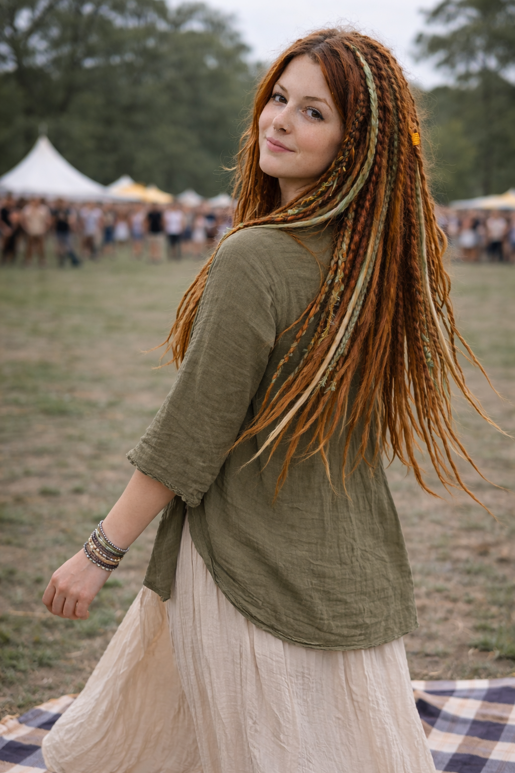 Soft Auburn Green Dreadlock Extensions – Boho Synthetic Dreads, Lightweight & Natural Look