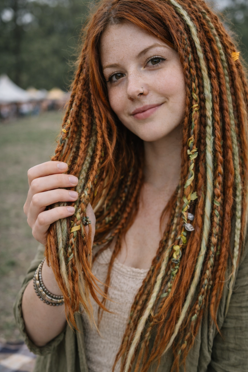 Soft Auburn Green Dreadlock Extensions