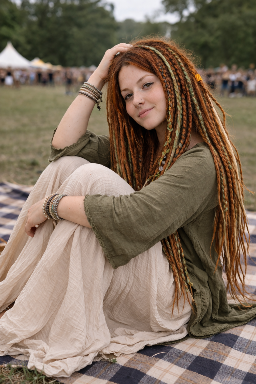 Soft Auburn Green Dreadlock Extensions – Boho Synthetic Dreads, Lightweight & Natural Look