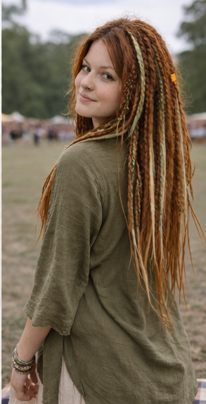 Soft Auburn Green Dreadlock Extensions