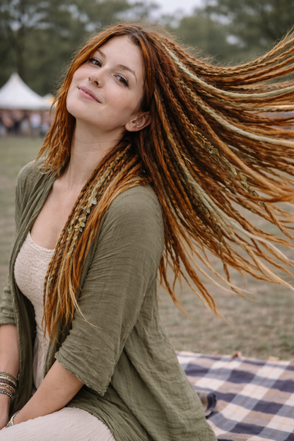 Soft Auburn Green Dreadlock Extensions