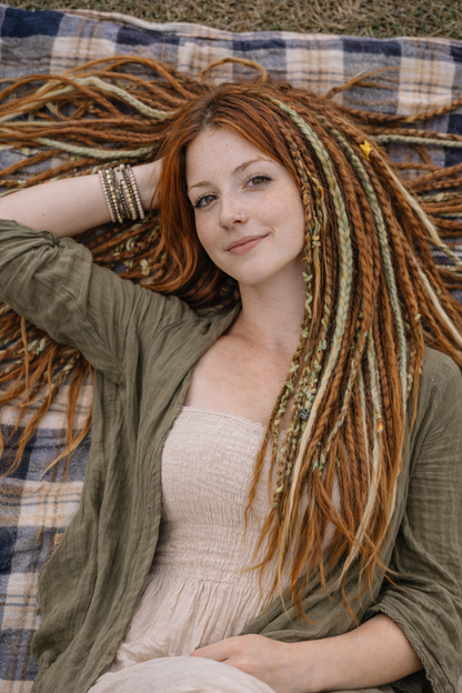 Soft Auburn Green Dreadlock Extensions