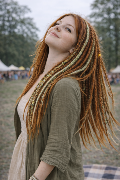 Soft Auburn Green Dreadlock Extensions