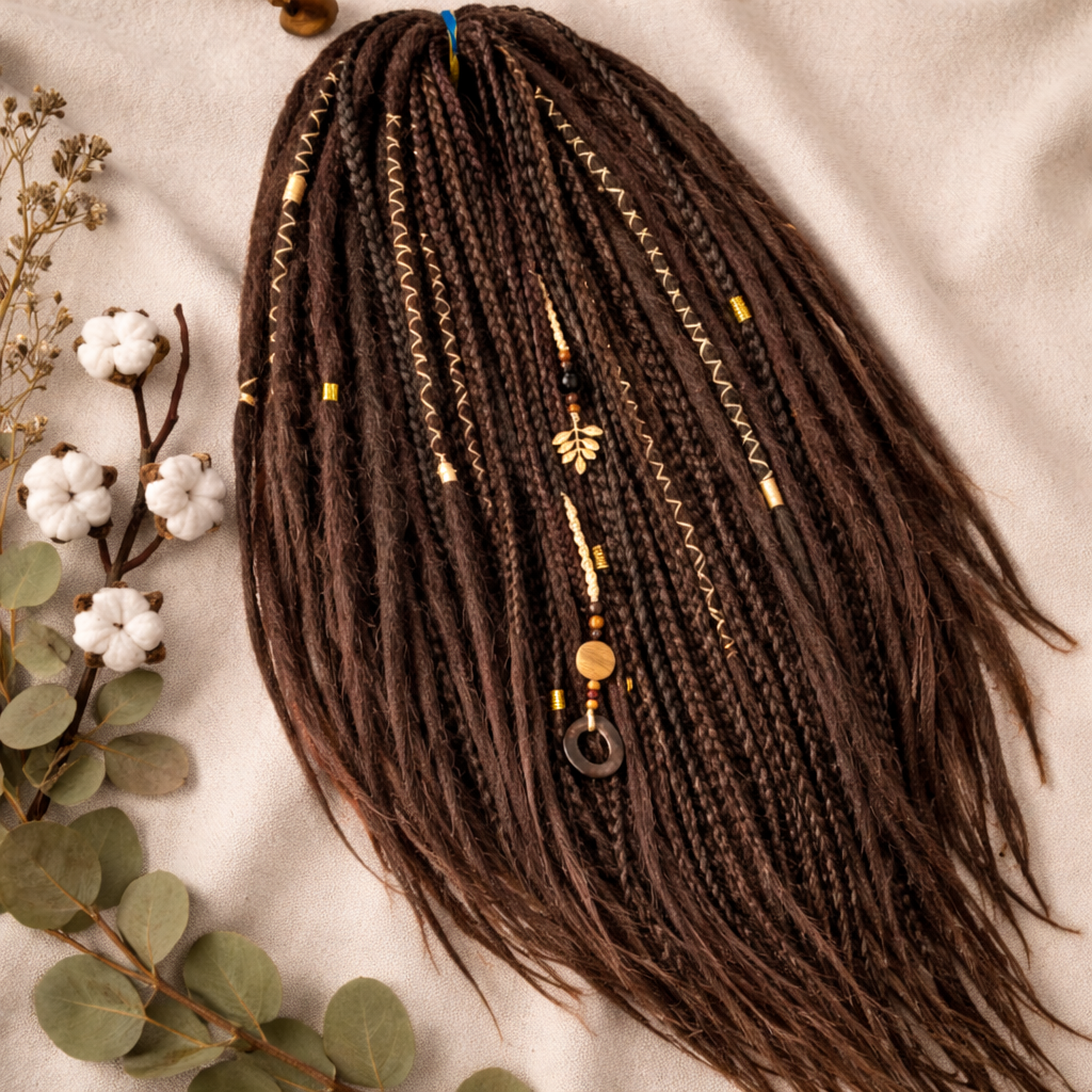 Dark Brown Double Ended Dreads and Braids Mix – Synthetic Extensions