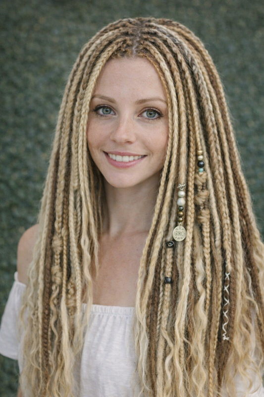 Boho Chic Dirty and Dark Blond Double Ended Fake Dreads with loose curls