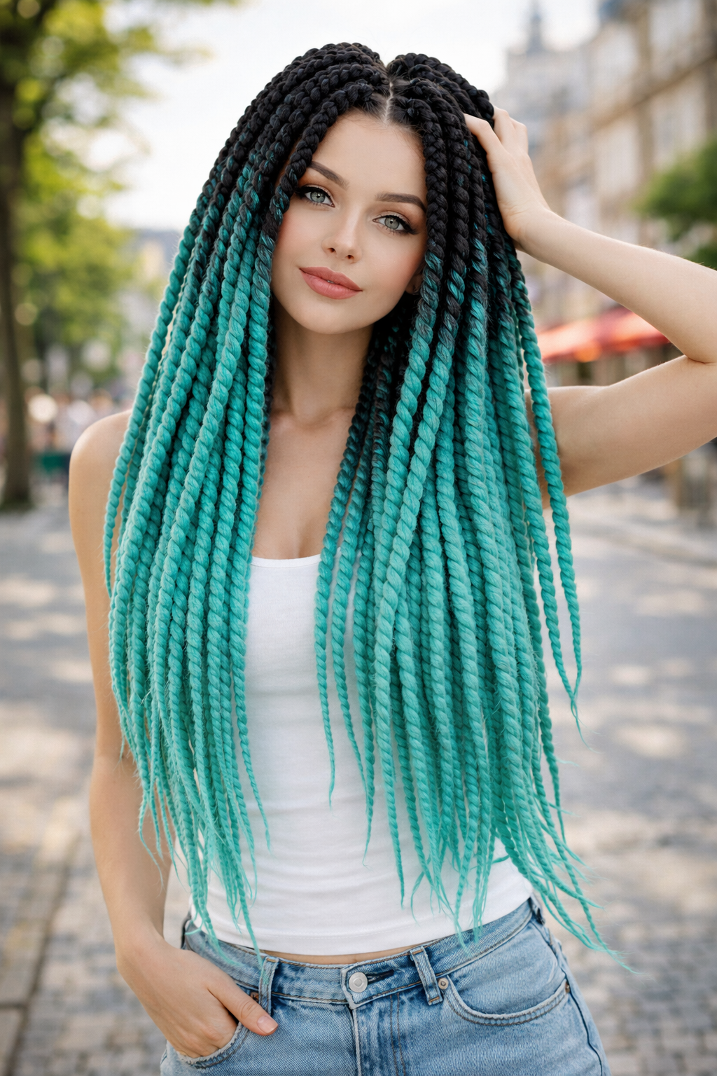 Black Teal Ombre Twist Extensions – Havana Twist Mambo, Lightweight Synthetic Twists