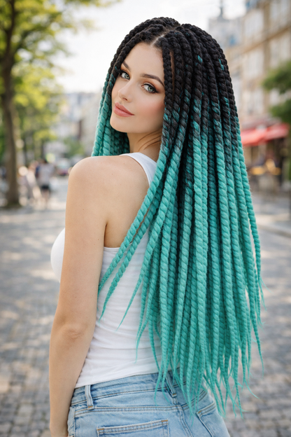 Black Teal Ombre Twist Extensions – Havana Twist Mambo, Lightweight Synthetic Twists