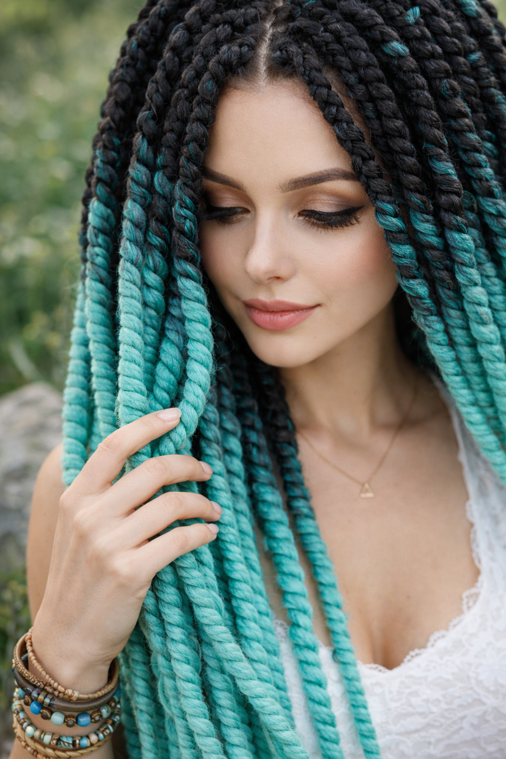 Black Teal Ombre Twist Extensions – Havana Twist Mambo, Lightweight Synthetic Twists