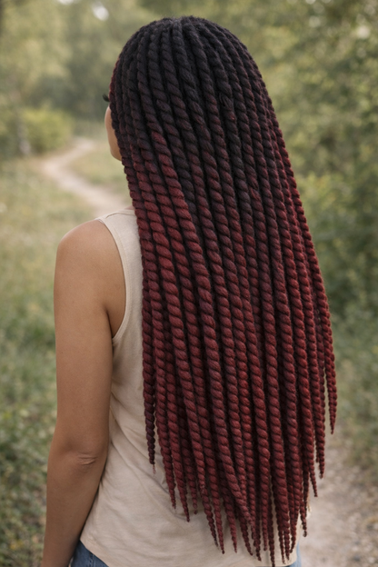 Black Burgundy Ombre Twist Extensions – Havana Twist Mambo, Lightweight Synthetic Twists