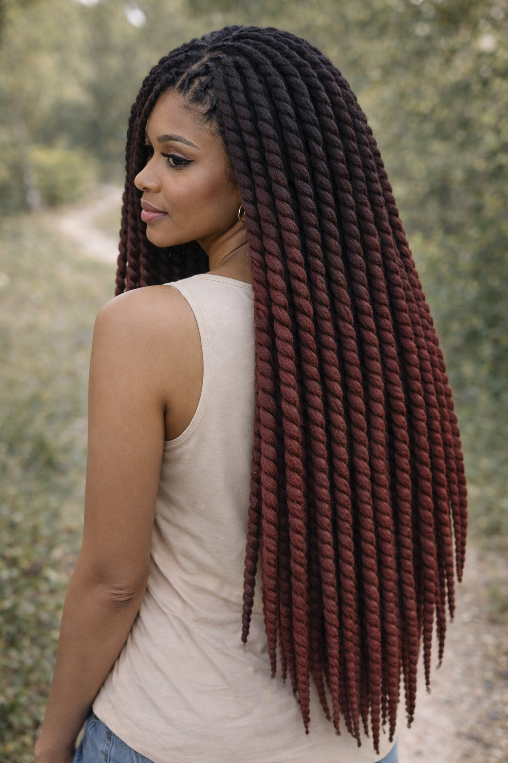 Black Burgundy Ombre Twist Extensions – Havana Twist Mambo, Lightweight Synthetic Twists