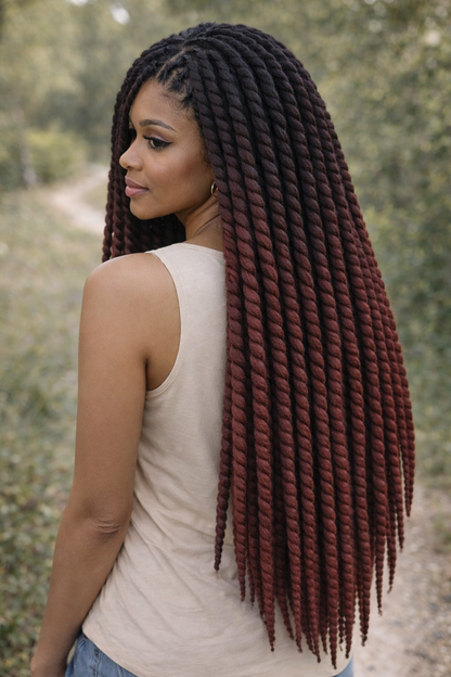 Black Burgundy Ombre Twist Extensions – Havana Twist Mambo, Lightweight Synthetic Twists