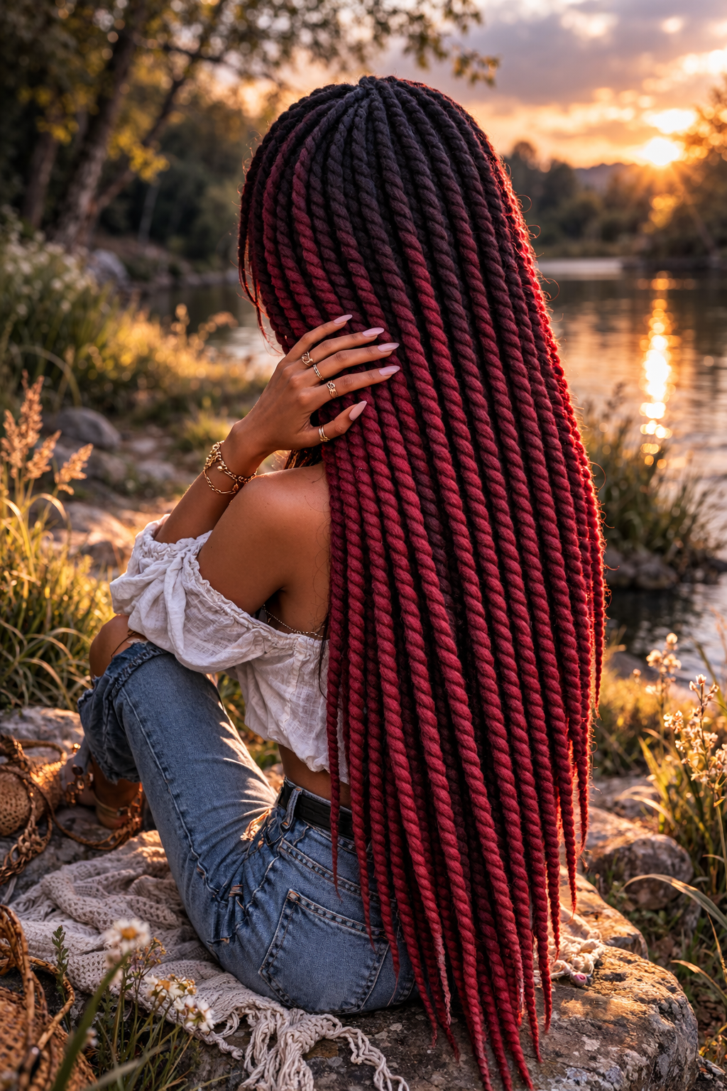 Black Burgundy Ombre Twist Extensions – Havana Twist Mambo, Lightweight Synthetic Twists