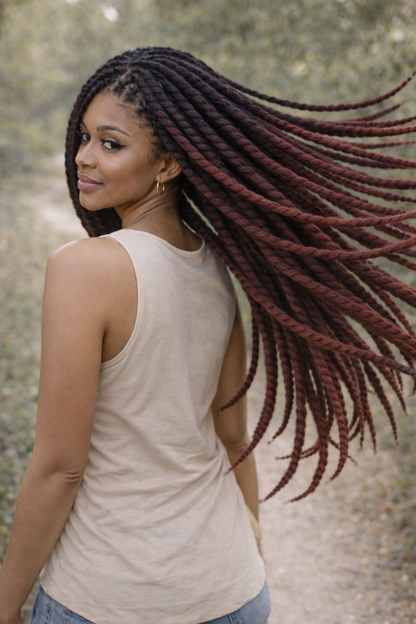 Black Burgundy Ombre Twist Extensions – Havana Twist Mambo, Lightweight Synthetic Twists