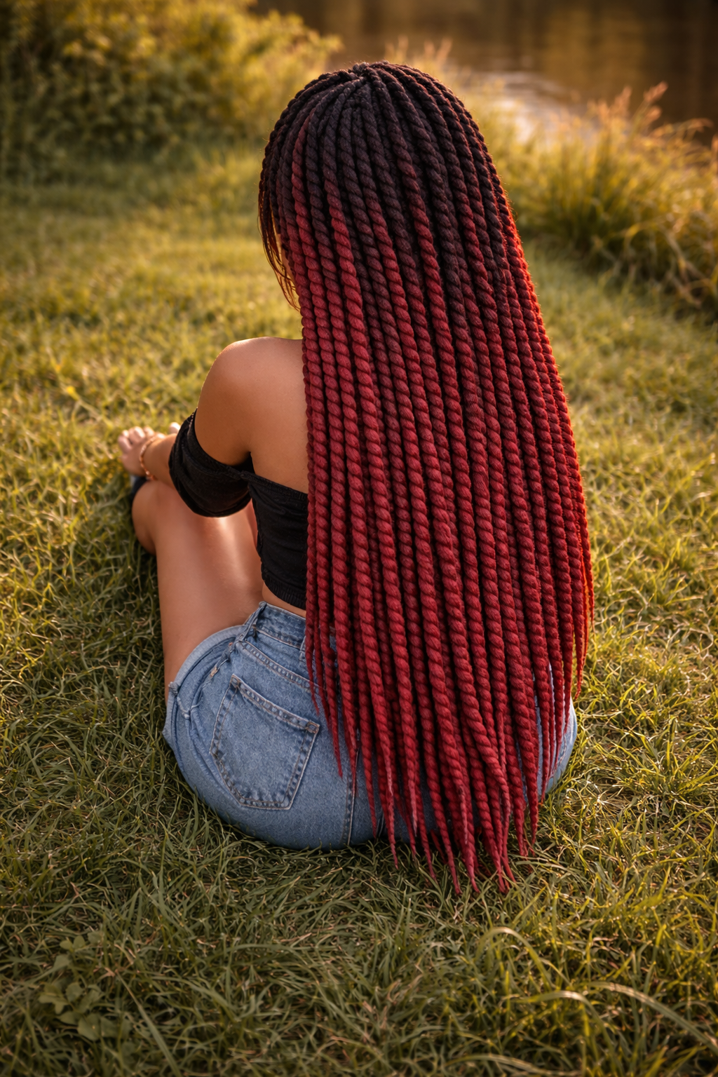 Black Burgundy Ombre Twist Extensions – Havana Twist Mambo, Lightweight Synthetic Twists