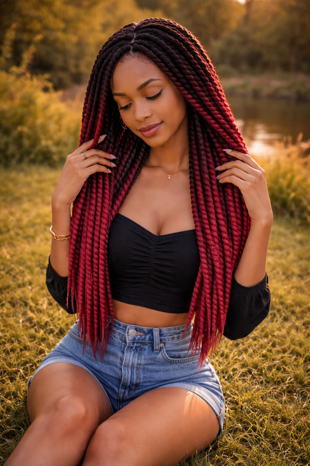 Black Burgundy Ombre Twist Extensions – Havana Twist Mambo, Lightweight Synthetic Twists