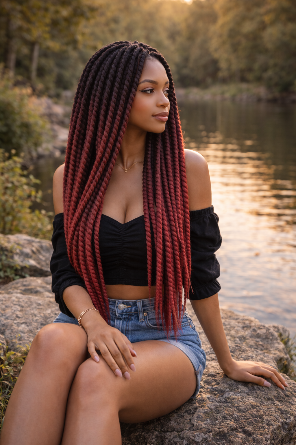 Black Burgundy Ombre Twist Extensions – Havana Twist Mambo, Lightweight Synthetic Twists