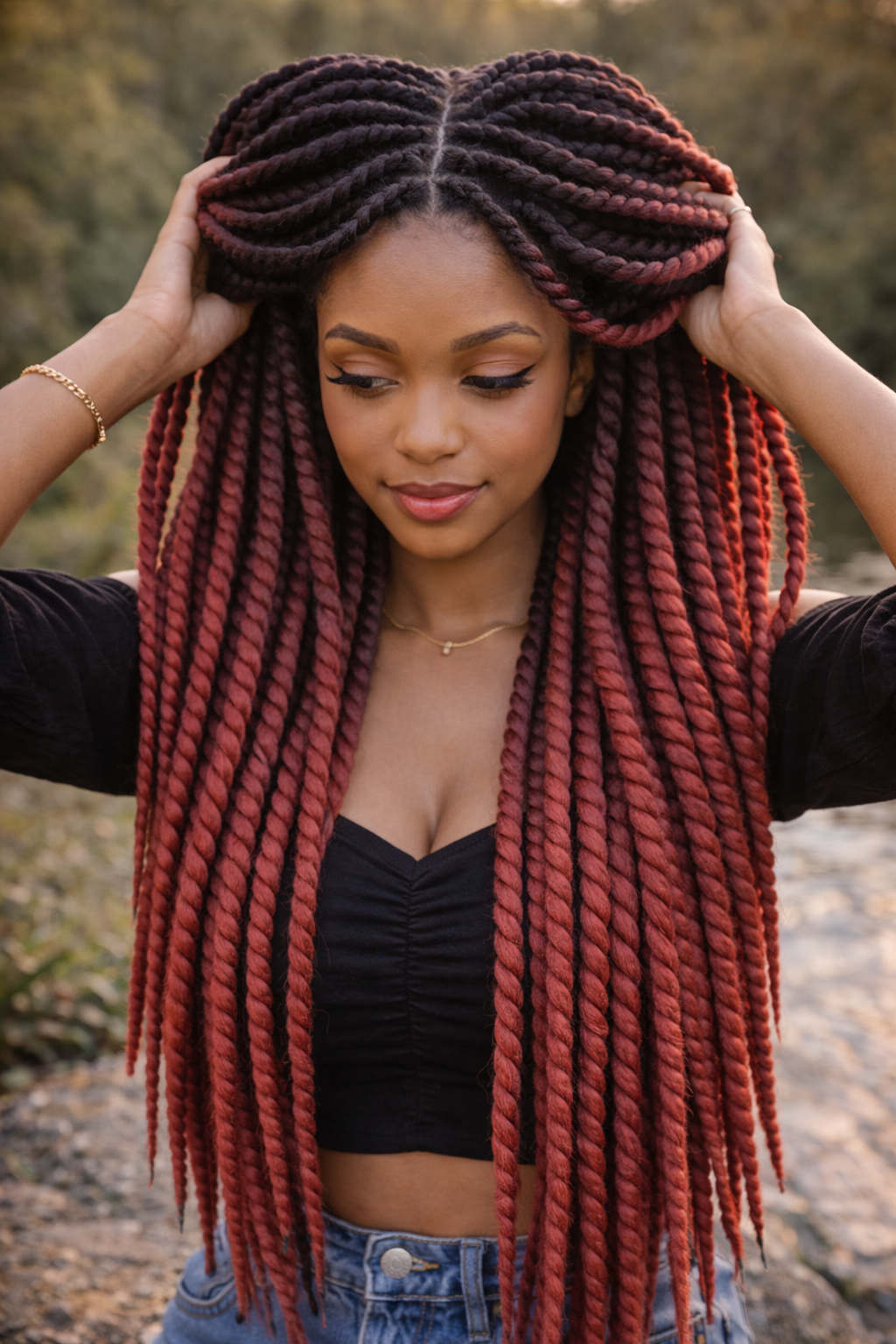 Black Burgundy Ombre Twist Extensions – Havana Twist Mambo, Lightweight Synthetic Twists