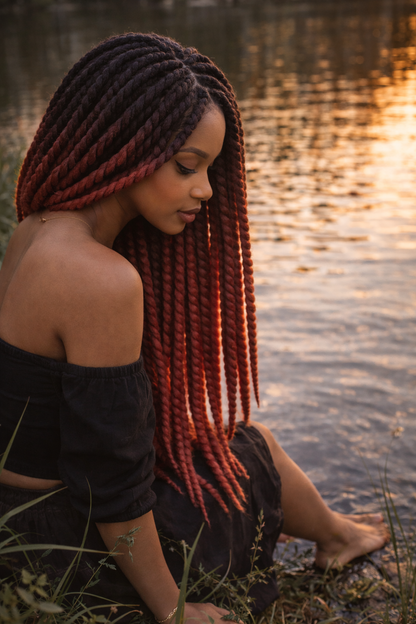 Black Burgundy Ombre Twist Extensions – Havana Twist Mambo, Lightweight Synthetic Twists