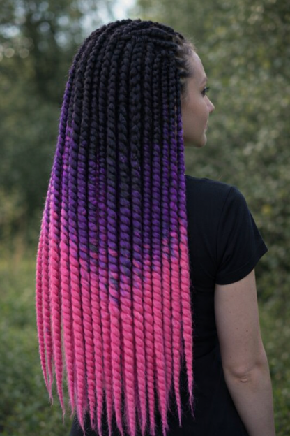 Schwarz Lila Pink Ombre Twist Extensions – Havana Twist Mambo, leichte synthetische Twists