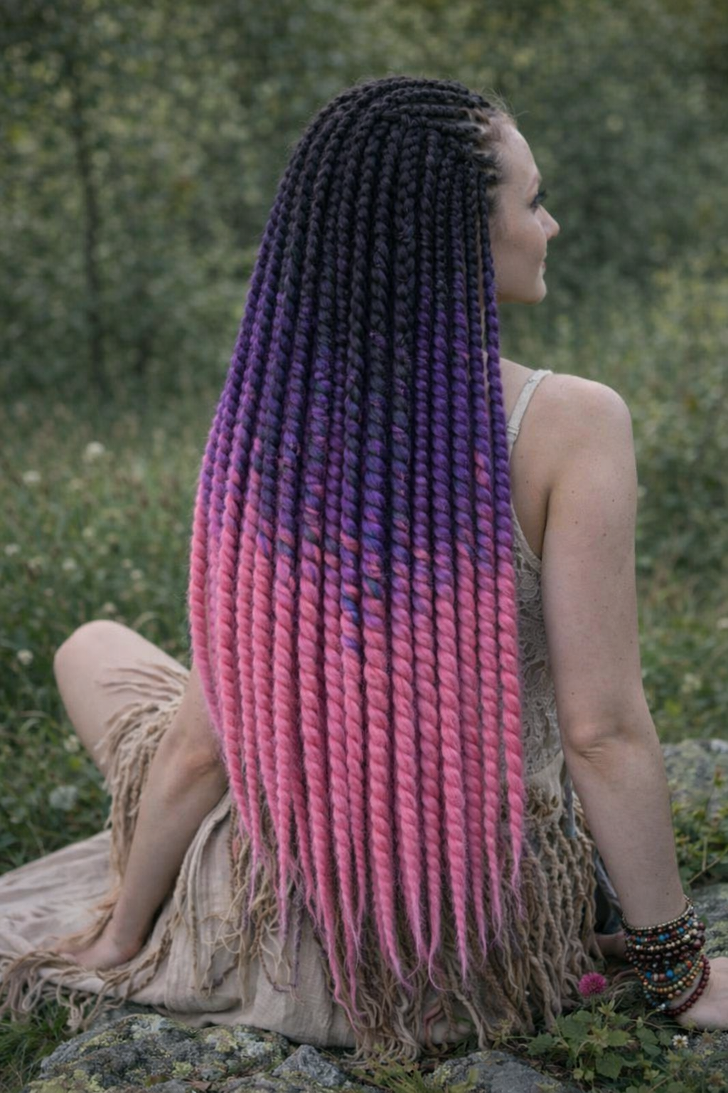 Schwarz Lila Pink Ombre Twist Extensions – Havana Twist Mambo, leichte synthetische Twists