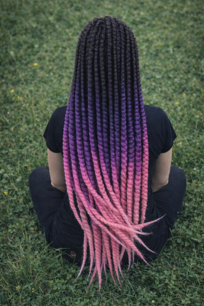 Schwarz Lila Pink Ombre Twist Extensions – Havana Twist Mambo, leichte synthetische Twists