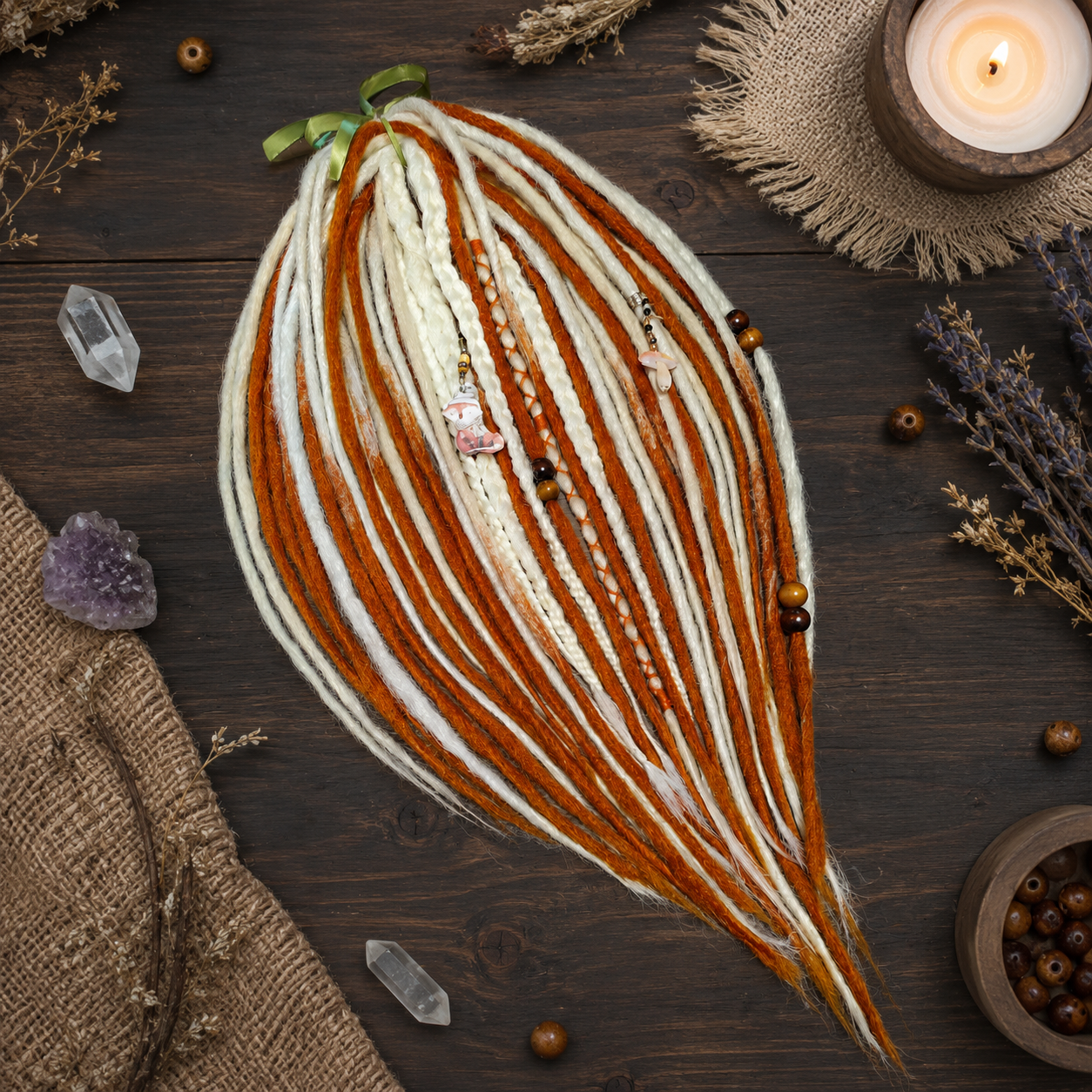 Milky, Platinum and Ginger Boho Dreadlock Extensions – Fox Vibe Synthetic Dreads