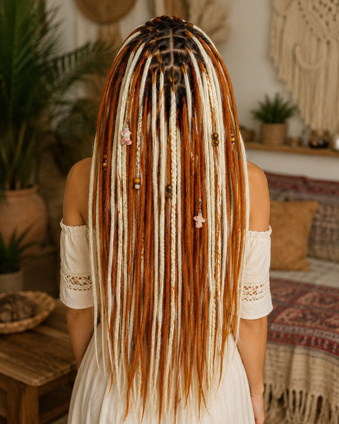 Milky, Platinum and Ginger Boho Dreadlock Extensions – Fox Vibe Synthetic Dreads