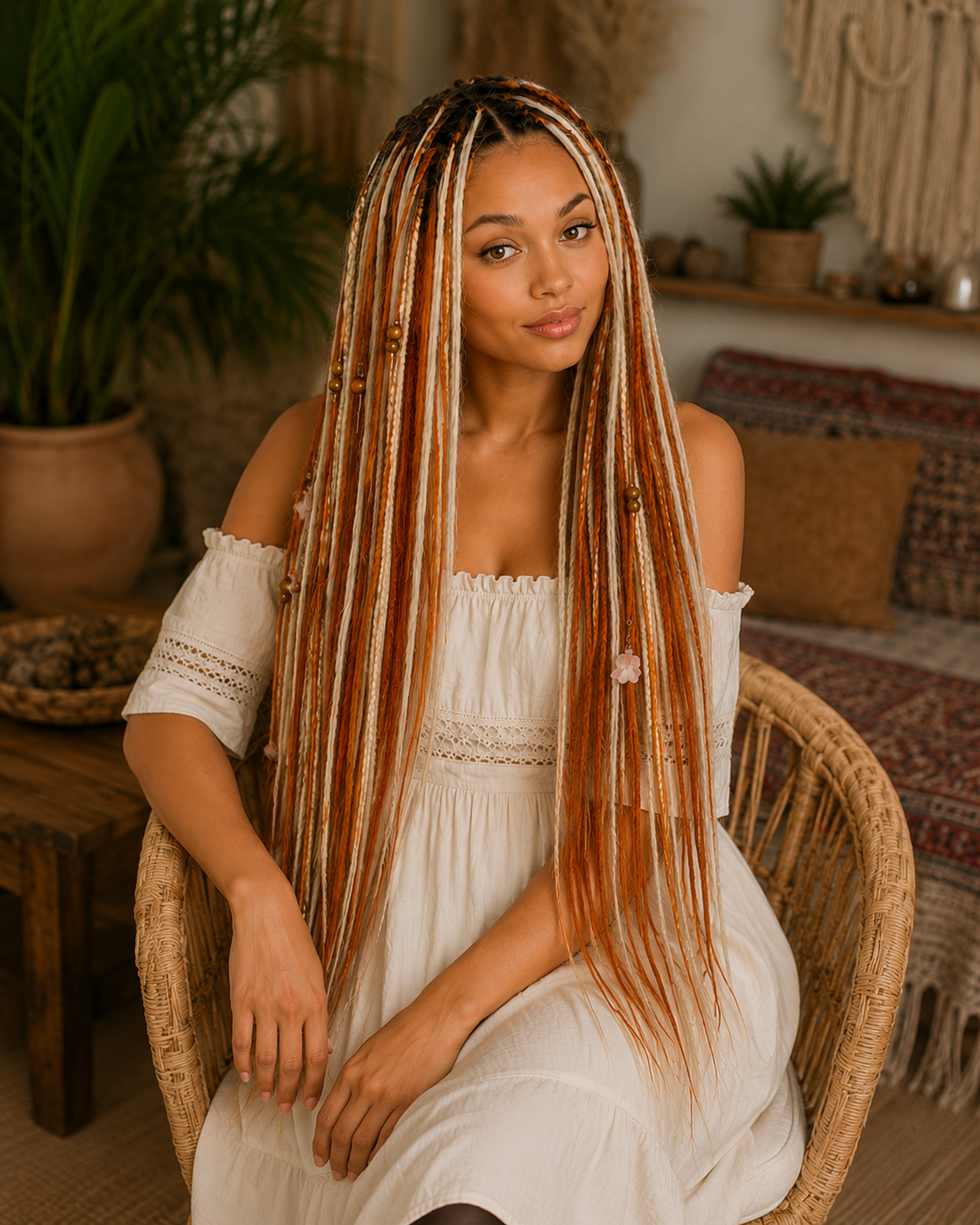 Milky, Platinum and Ginger Boho Dreadlock Extensions – Fox Vibe Synthetic Dreads