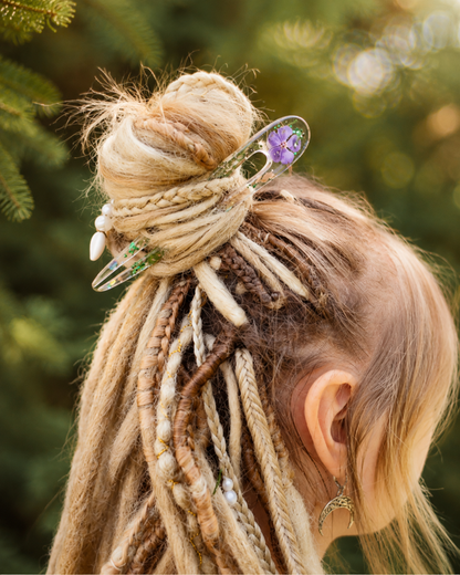 Epoxy Resin Hair Fork with Real Phlox Flower – Botanical Bun Holder for Dreads