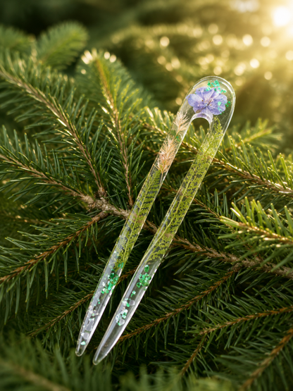 Epoxy Resin Hair Fork with Real Phlox Flower – Botanical Bun Holder for Dreads